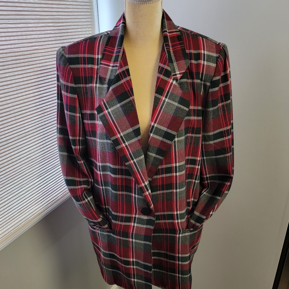 UNITS 90s Vintage Oversized Blazer Jacket Red Plaid Limited Edition USA Medium